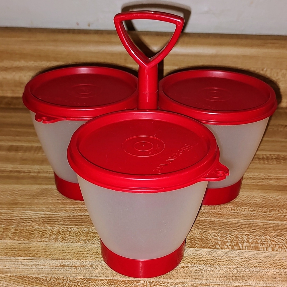 Vintage three cup condiments holder, Tupperware